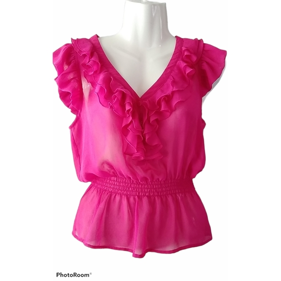 Forever 21 Tops - [ Forever 21 ] Feminine Pretty Sheer Ruffle Pink Blouse S